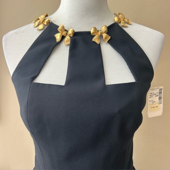 A.J. Bari Vintage Black Mini Dress Fit Flare Cage Cutout Gold Bow Detail 4 NWT - Picture 11 of 14
